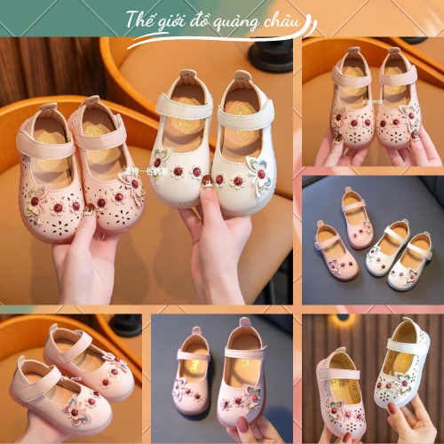 Giày búp bê đính hoa dành cho bé gái, da PU mềm đế chắc chắn chống trơn trượt - Hàng Quảng Châu Loại 1 (226)