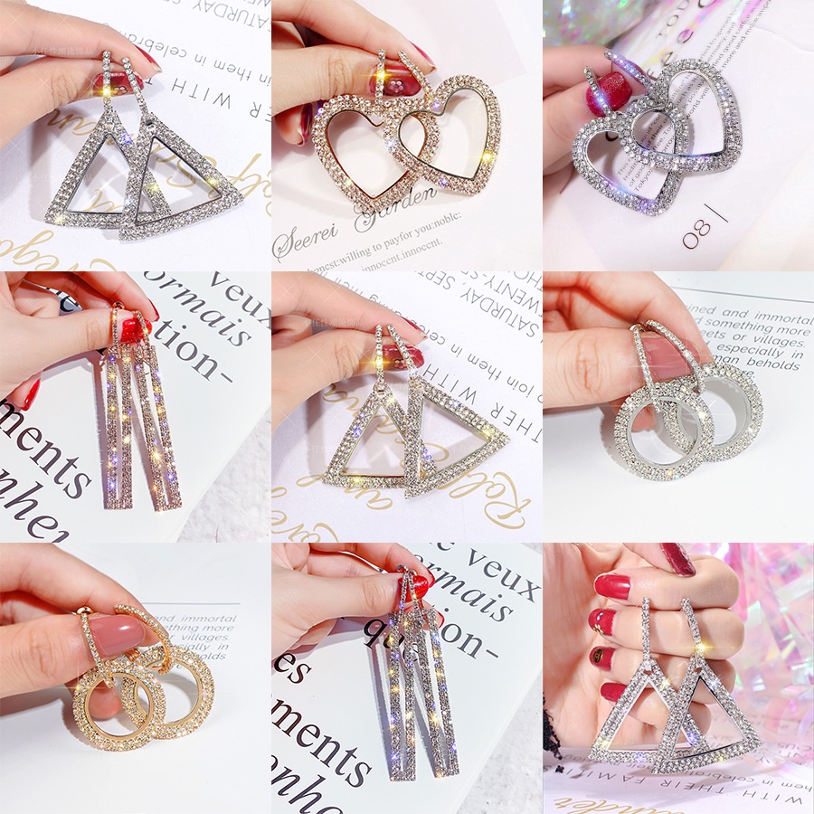 Khuyên Tai Tròn Đính Kim Cương Phong Cách Thời Trang Hàn Quốc