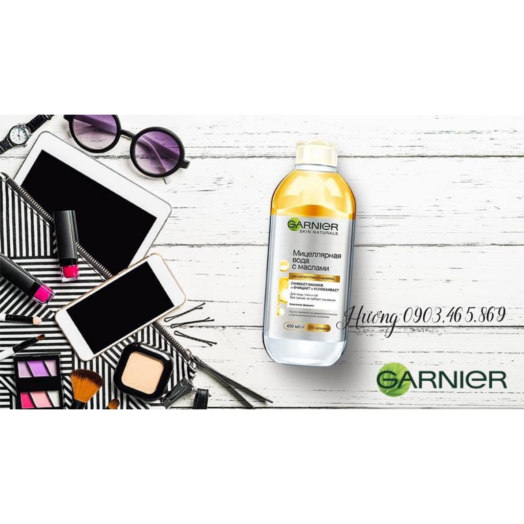 Combo tẩy trang Garnier vàng dạng dầu  + bông tẩy trang tôi là nhất  dành cho da khô, nhạy cảm