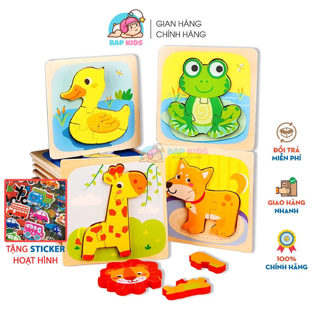 Đồ chơi ghép hình nổi 3D cho bé BAPKIDS Lắp ghép gỗ thông minh Montessori 15x15cm