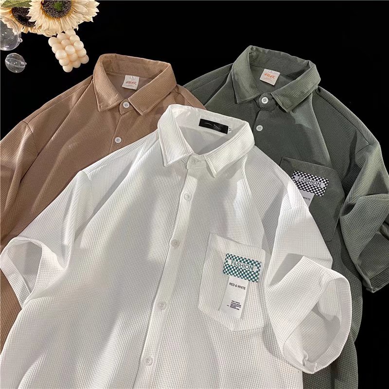 Áo Sơ Mi Tay Ngắn Dáng Rộng Phong Cách Thời Trang Hàn Quốc 4 Màu Lựa Chọn