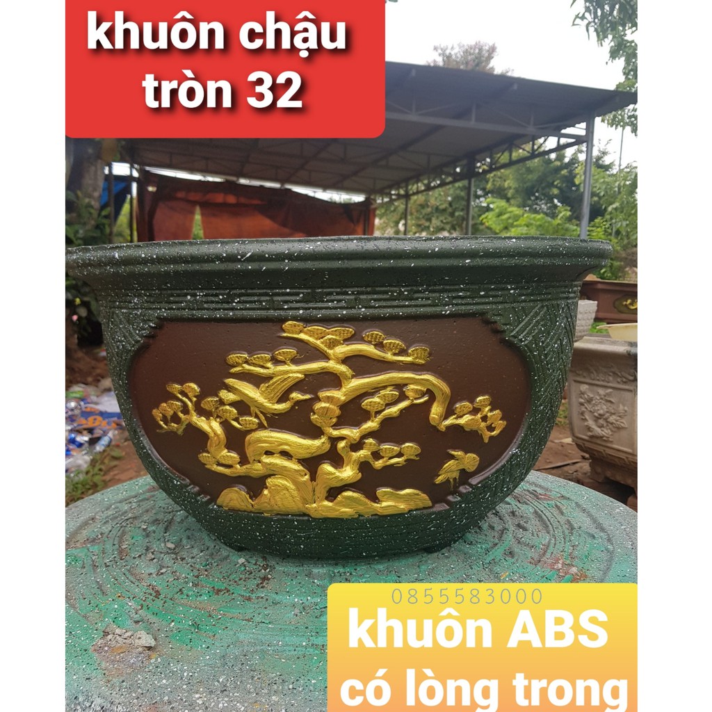 khuôn đúc chậu cảnh tròn 32 Cúc-Tùng-Đào [chất liêu nhựa ABS siêu bền] có lòng trong