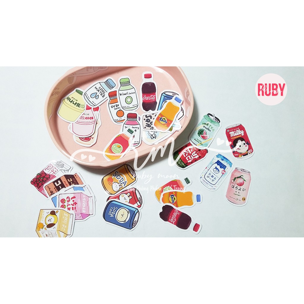 Bộ 35 Nhãn Dán Sticker Hộp sữa, Lon nước ngọt