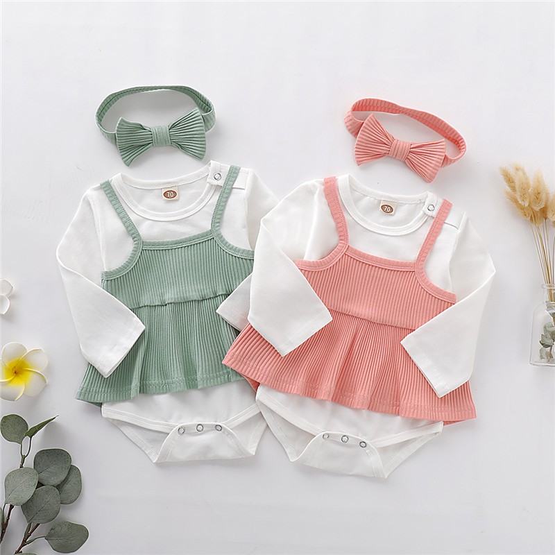 Bộ bodysuit một mảnh + băng đô dễ thương cho bé sơ sinh