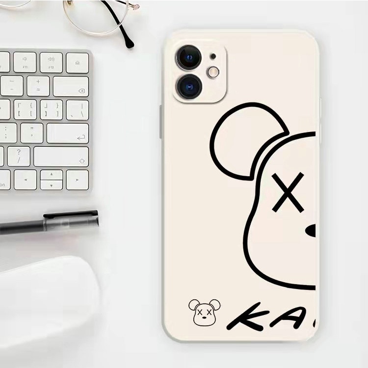For IPhone 13 12 11 Pro Max Mini X Xs Xr 6 6s 7 8 Plus ProMax 6+ 6s+ 7+ 8+ Xsmax 13Promax 12Promax 11Promax Couple Cute Cartoon Kaws Simple Line Bear Silicon Shockproof Soft Phone Case straight edge Full Back Cover MDD 07