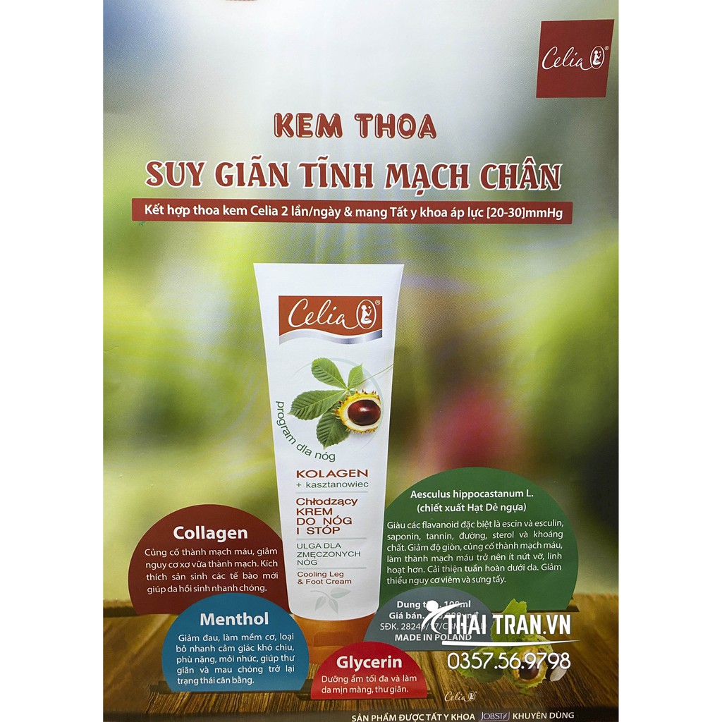 Kem thoa chăm sóc chân suy giãn tĩnh mạch Celia 100ml Chiết xuất Hạt Dẻ ngựa ( SX tại Poland )