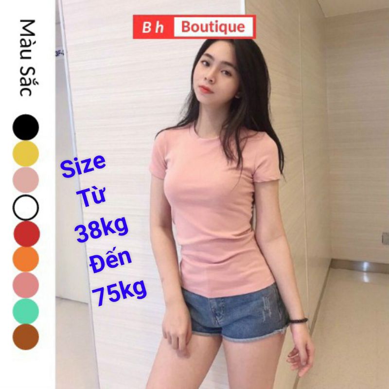 Áo thun ôm tay ngắn cổ tròn có Size đại đến 75kg chất cotton co giãn ôm dáng body giá rẻ