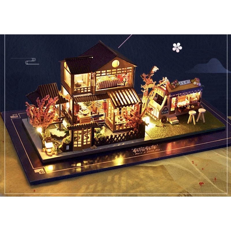 (Tặng mica,keo sữa,đèn) Mô hình đồ chơi bằng gỗ bé tự lắp ráp Nhà búp bê 2in1 Diy doll house TT2