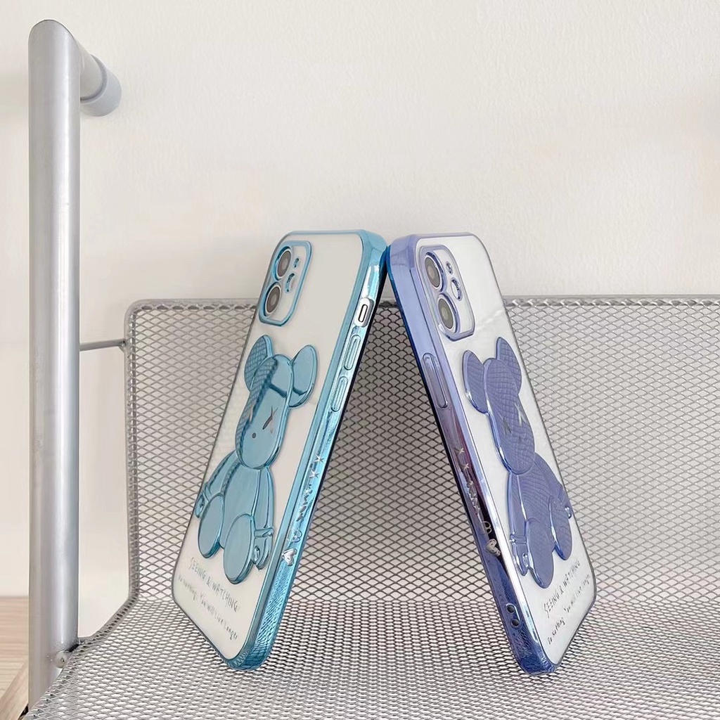 Ốp Điện Thoại Mềm Hình Gấu Màu Xanh Dương Cho iphone 12 pro max 11 pro max xs max xr x 7 8 plus iphone 7 plus