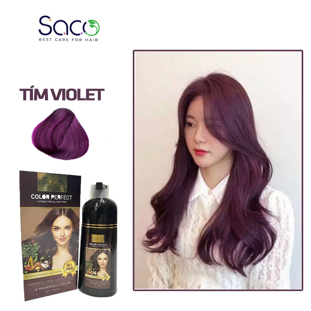 Dầu gội nhuộm tóc SACO Tím Violet không gây khô xơ tóc từ thảo dược thiên nhiên