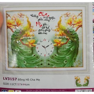 Tranh thêu chữ thập Cha Mẹ - Khổng Tước LV3157 kt 57x44cm