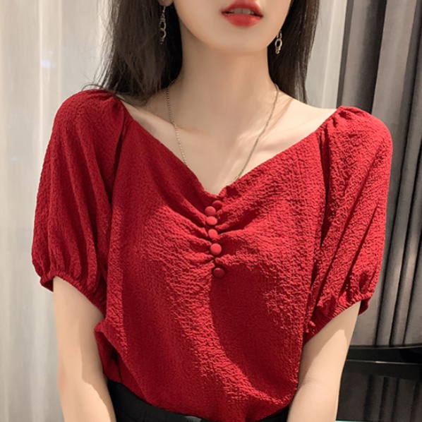 B&amp;G Áo Sơ Mi Tay Ngắn Dáng Rộng Chất Liệu chiffon Màu Trắng Thời Trang Quyến Rũ Cho Nữ Áo phông Nữ JL-TX-155