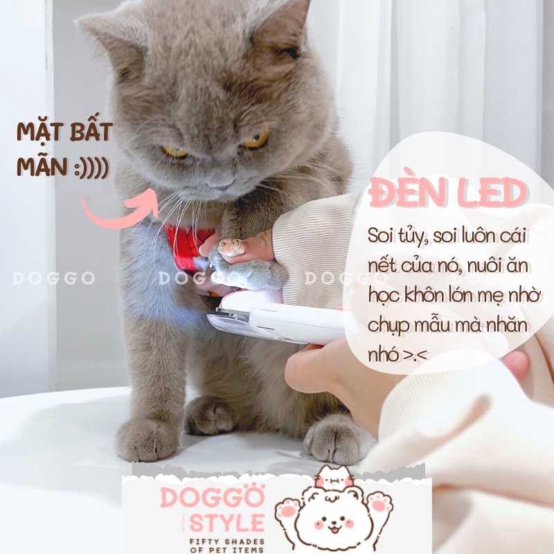 Kìm Cắt Móng Cho Chó Mèo LEDY Tích Hợp Đèn Led Máng Che Tặng Kèm Pin Và Dũa Móng Mini DOGGOSTYLE