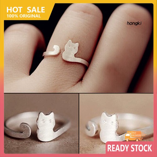 Nhẫn Hở Mạ Bạc Hình Mèo Hoạt Hình Thời Trang Dành Cho Nữ
