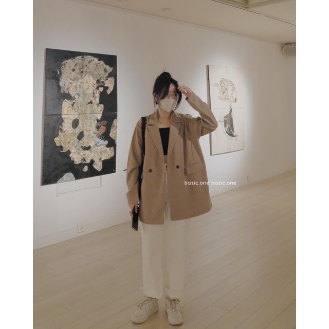 Áo blazer oversize xanh lá, áo blazer form rộng Hàn Quốc Bazic one