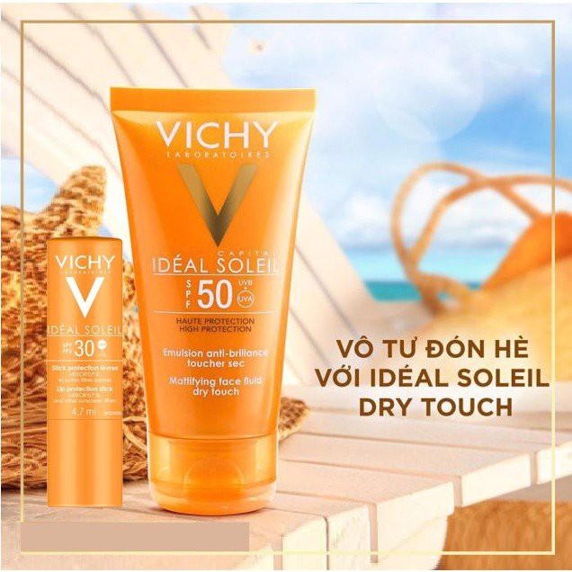 Set Kem Chống Nắng+kèm SON dưỡng chống nắng Pháp Vichy Ideal Soleil SPF50+ 50ml