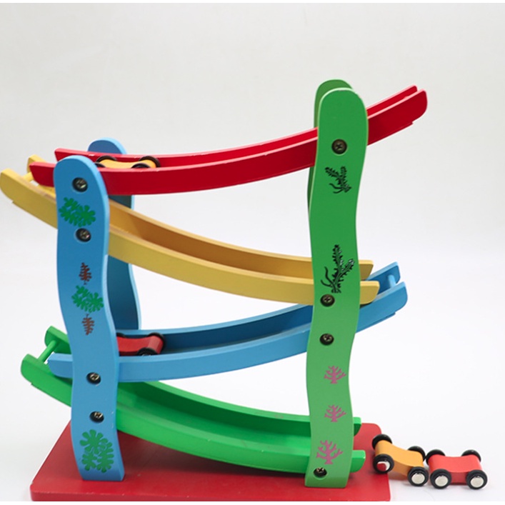 CẦU TRƯỢT 4 TẦNG GỖ CHO BÉ TẶNG KÈM 4 XE Ô TÔ