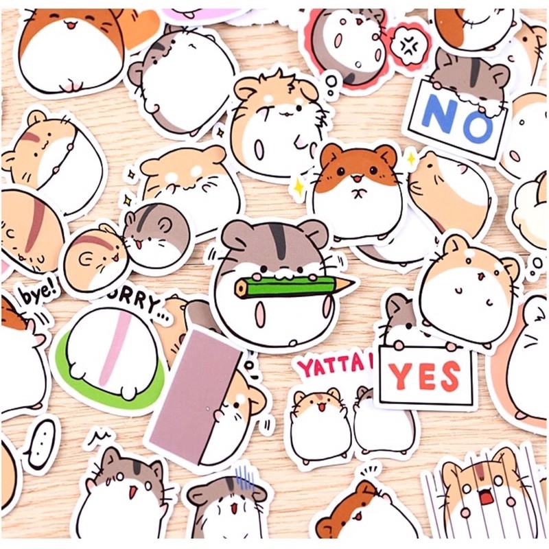 Sticker chuột hamster 30-35 cái ép lụa  nhau/hình dán trang trí chuột hamster