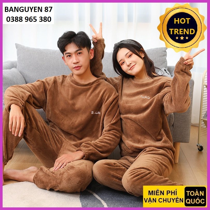 Bộ ngủ lông nhung ấm áp mùa đông nhiều màu cho cả nam và nữ sẵn hàng