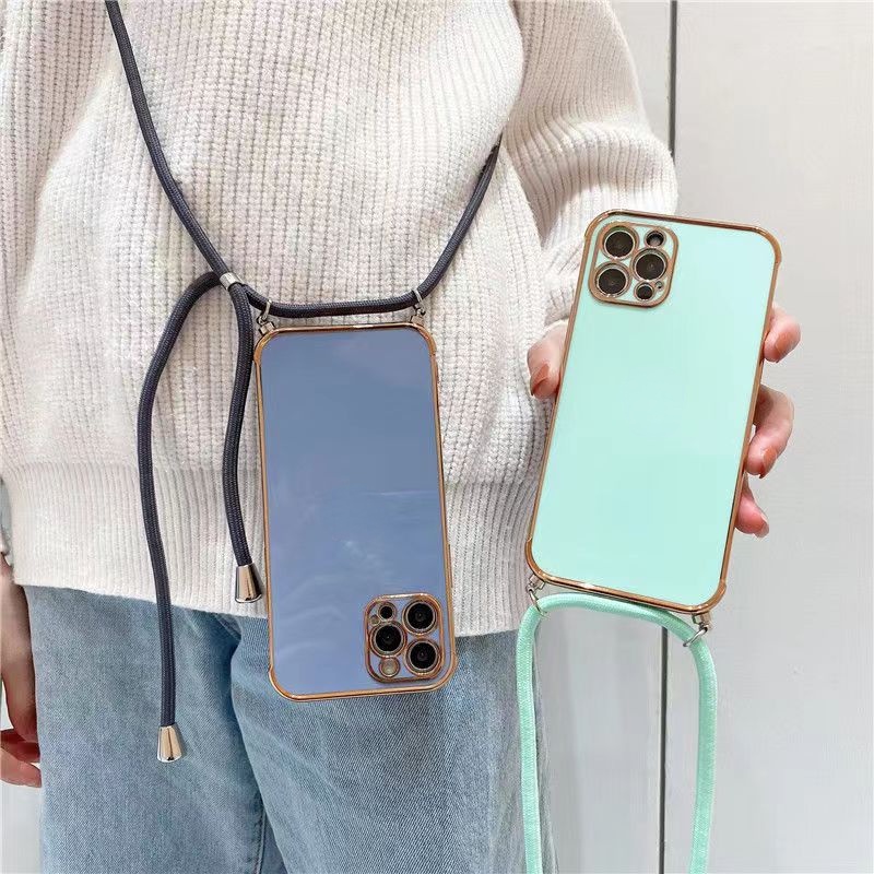 Ốp Điện Thoại Mạ 6D Có Dây Đeo Cho Iphone 7 8 SE 2020 X Xs XR Xs Max 11 12 13 Pro 11 12 13 Pro Max