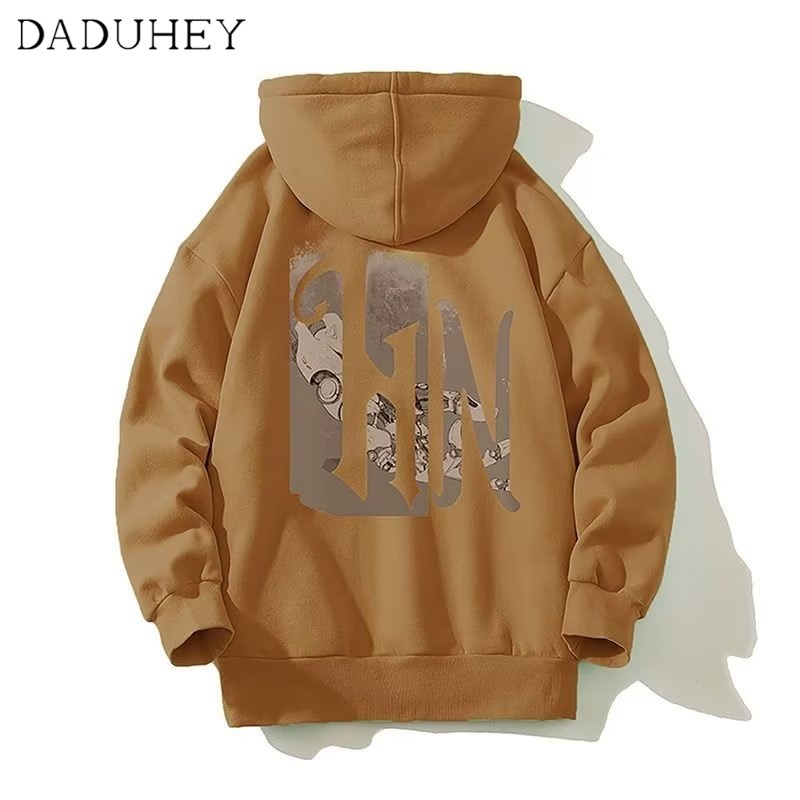 DaDuHey American Style Casual Alphabet Print Hoodie Men's and Women's Loose Trendy Autumn Versatile Couple's Long-Sleeved Top