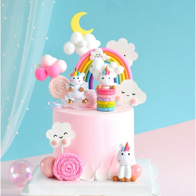 Que Cắm Trang Trí Bánh Kem Hình Cầu Vồng Đáng Yêu