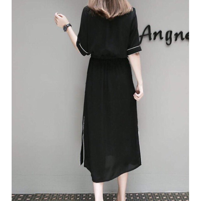 DM688 - Đầm Maxi Lụa Phối Viền Xẻ Tà | BigBuy360 - bigbuy360.vn
