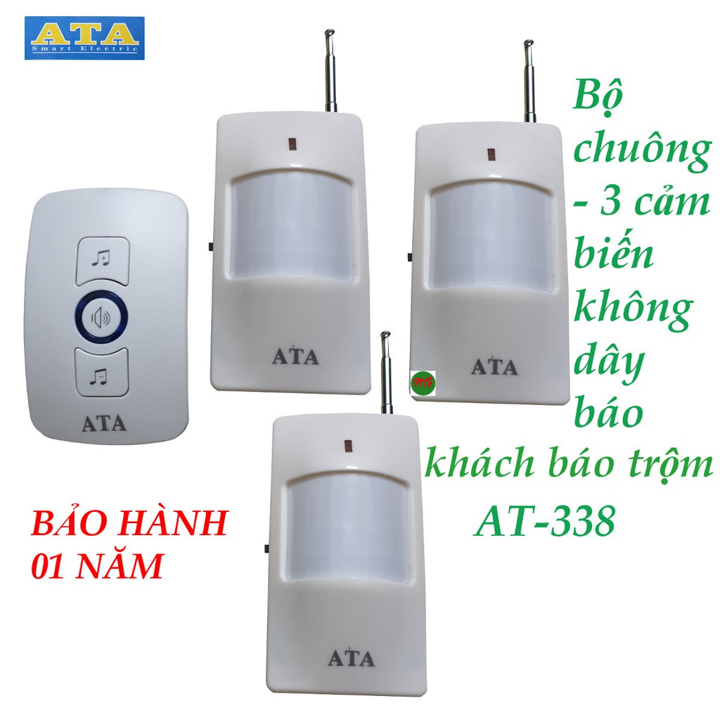 Bộ chuông- 3 MẮT hoặc 4 MẮT cảm ứng báo khách- báo trộm không dây đa năng ATA -338