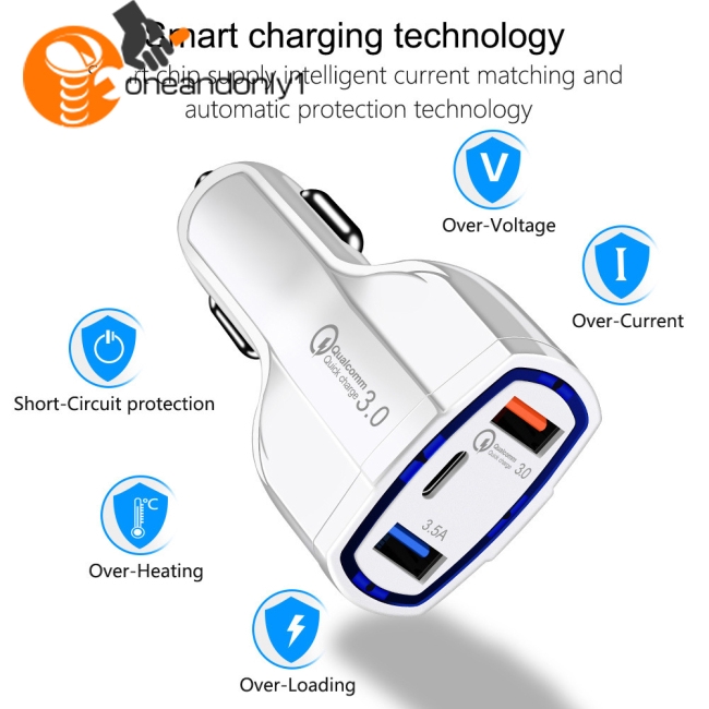 Tẩu Sạc Nhanh Qc3.0 3 Cổng Usb-C Cho Xe Hơi