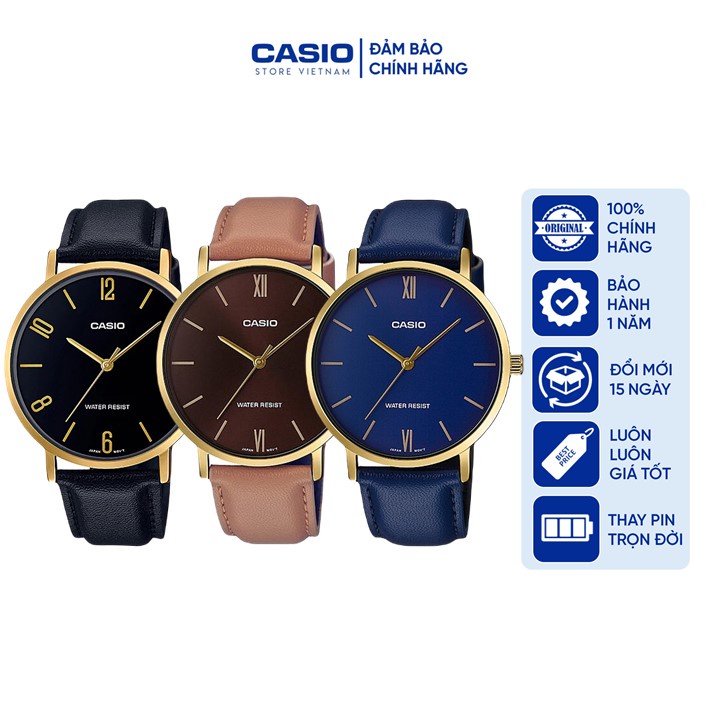 Đồng hồ Casio Nam MTP VT01GL, đồng hồ chính hãng, size 40mm viền vàng