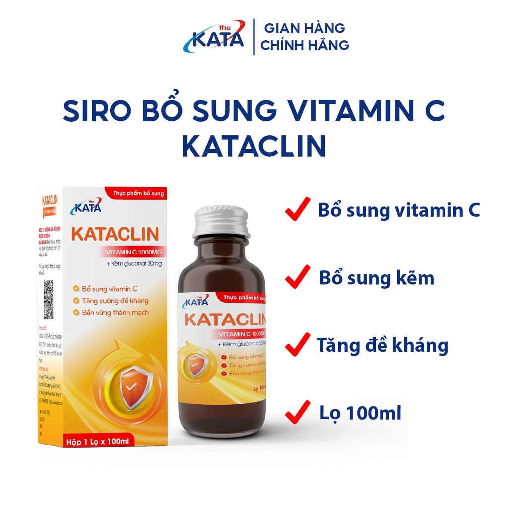 Siro KataCLIN bổ Sung Vitamin C, Kẽm TăngCường Sức Đề Kháng Lọ 100ml - Kata Pharma KP002