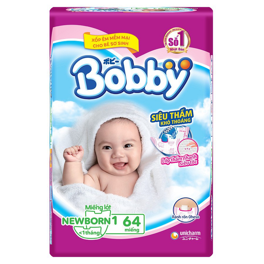 Miếng Lót Sơ Sinh Bobby NB1 64 miếng cho bé DƯỚI 1 tháng