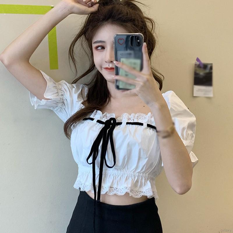 Áo Sơ Mi Ngắn Tay Với Thiết Kế Phối Ren Xinh Xắn Theo Phong Cách Hàn Quốc | BigBuy360 - bigbuy360.vn