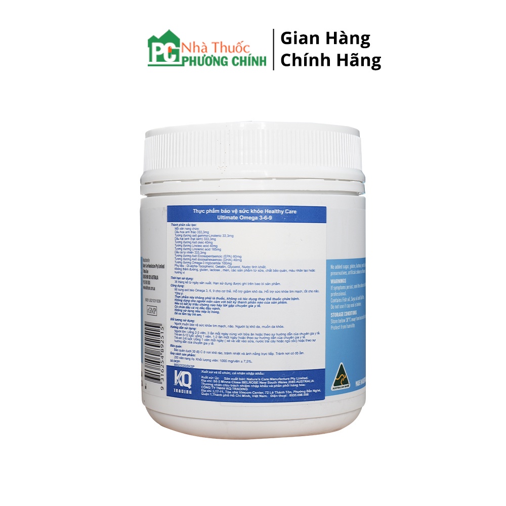 Viên Uống Omega 3-6-9 Healthy Care Ultimate Úc - Bổ Sung Dầu Cá Tự Nhiên &amp; Axit Béo Cho Cơ Thể 200 viên