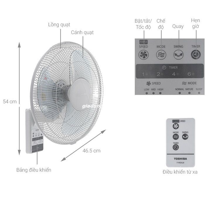 Quạt Treo Tường Toshiba F-WSA20(H)VN - Hàng chính hãng