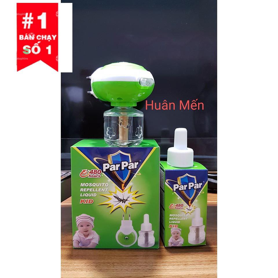 Máy đuổi muỗi parpar CẮM LIỀN Ổ ĐIỆN xông tinh dầu parpar vỏ xanh 480h ( 1 máy kèm 1 lọ dầu xanh 480h)