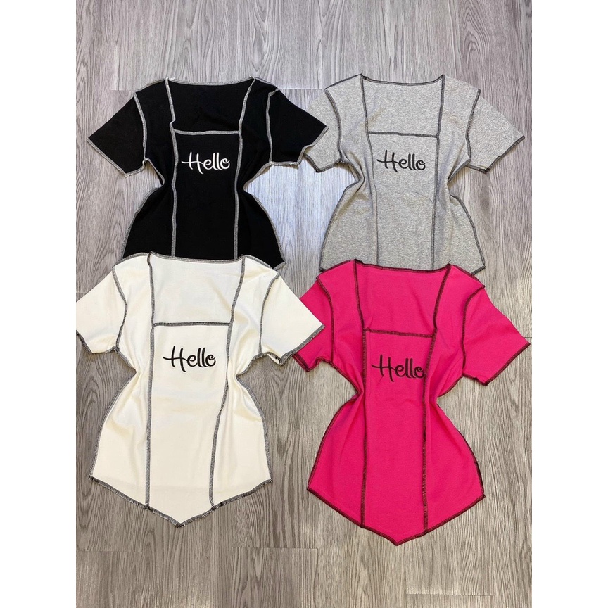áo kiểu viền chỉ chữ hello hot ảnh thật