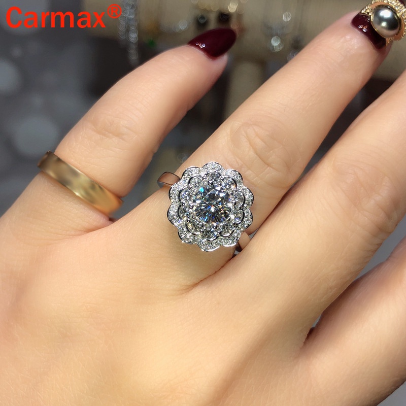 Nhẫn Hở Hai Lớp Họa Tiết Hoa Moissanite