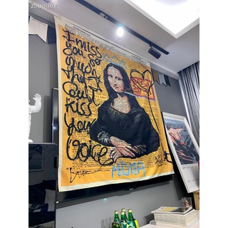 ☑Tấm vải treo tường trang trí đầu giường in hình tranh Mona Lisa nghệ thuật