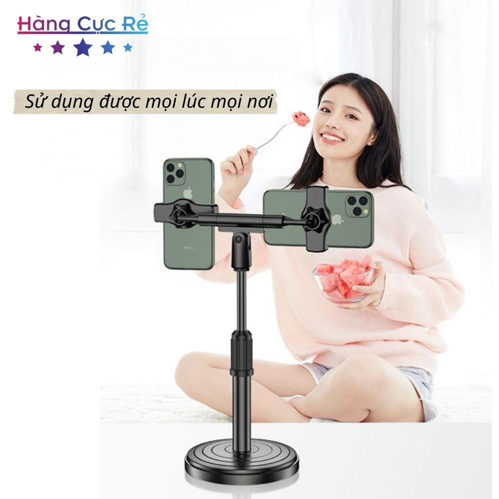 Giá đỡ 2 điện thoại để bàn Livestream, Xem phim, Chụp hình, Quay video 360 - Shop Hàng Cực Rẻ