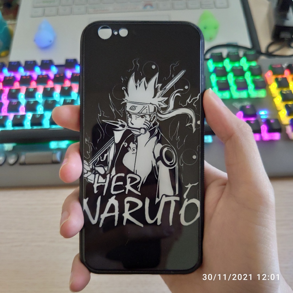 Ốp lưng kính cường lực anime naruto one piece cho iPhone 6/6s