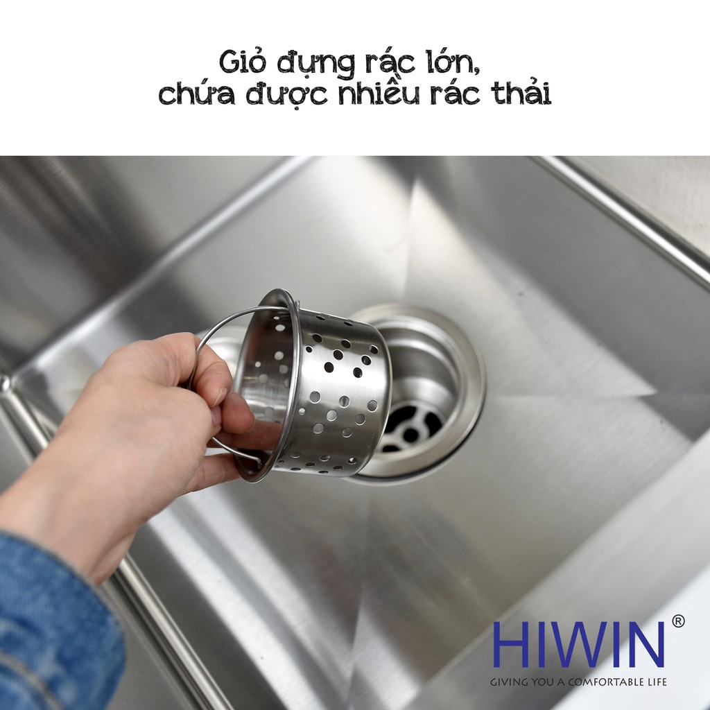 Chậu rửa bát 2 ngăn tích hợp khay đựng đồ Inox 304 Hiwin KS-8148