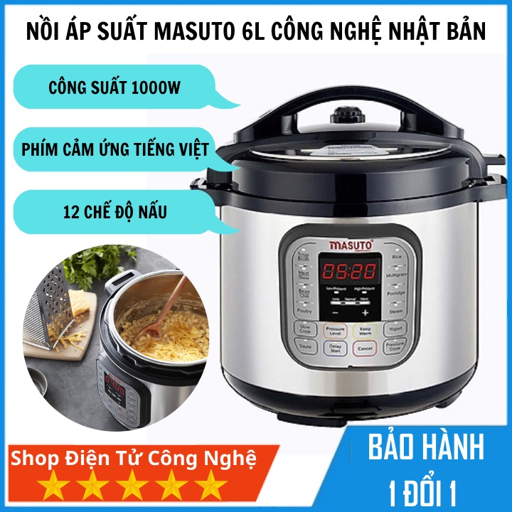 Nồi áp suất điện đa năng Masuto phím điều khiển tiếng Việt công nghệ Nhật Bản