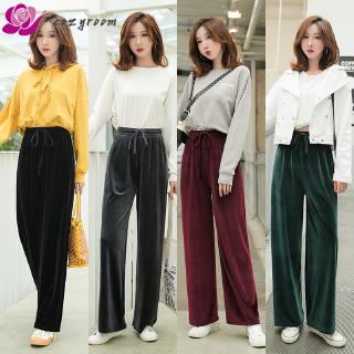 Cozyroom Women's Gold Velvet Mop Pants Wide-leg High Waist Loose