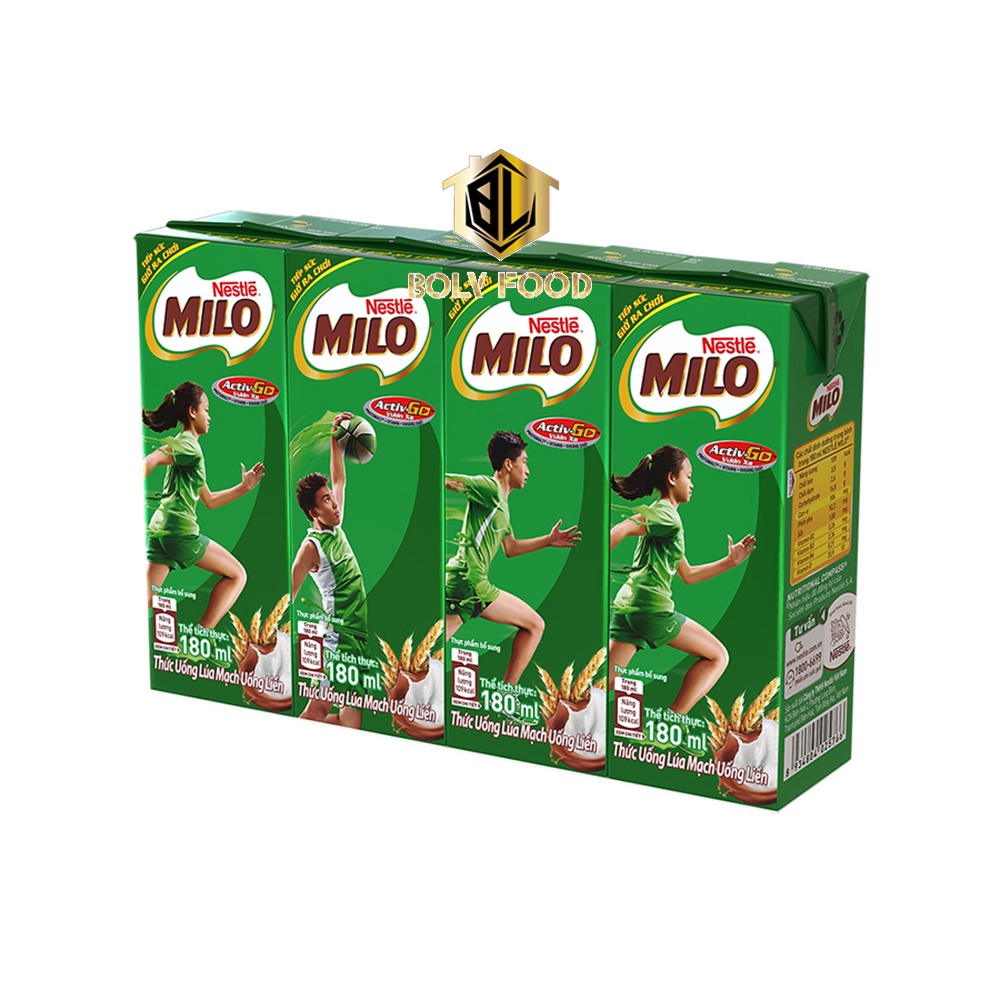 Lốc 4 hộp Milo Active Go 180ml - Sữa lúa mạch có đường - Bolyfood