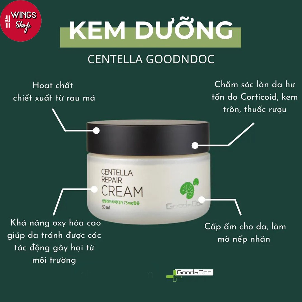 Kem Phục Hồi Dưỡng Da Trắng Sáng Chống Lão Hóa GoodnDoc Centella Repair Cream 50ML | Wings Shop