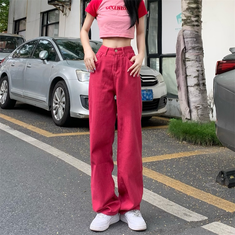 Quần jean dài SUXI lưng cao ống rộng màu sắc đơn giản phong cách trẻ trung thời trang cho nữ