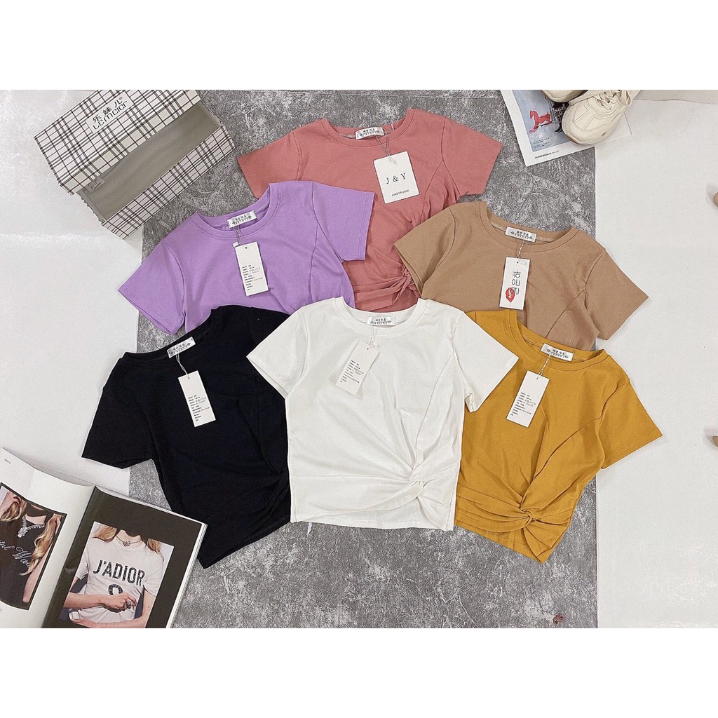 áo thun croptop xoắn sườn chất zip cotton xinh xắn | BigBuy360 - bigbuy360.vn