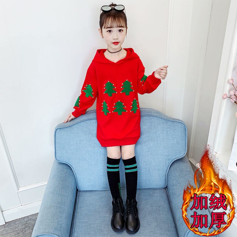Áo len lông cừu cho bé gái thu đông 2022 mới mùa đông và phiên bản hàn quốc của bé trai và bé gái sành điệu màu đỏ lưới kiểu dáng dài nước ngoài