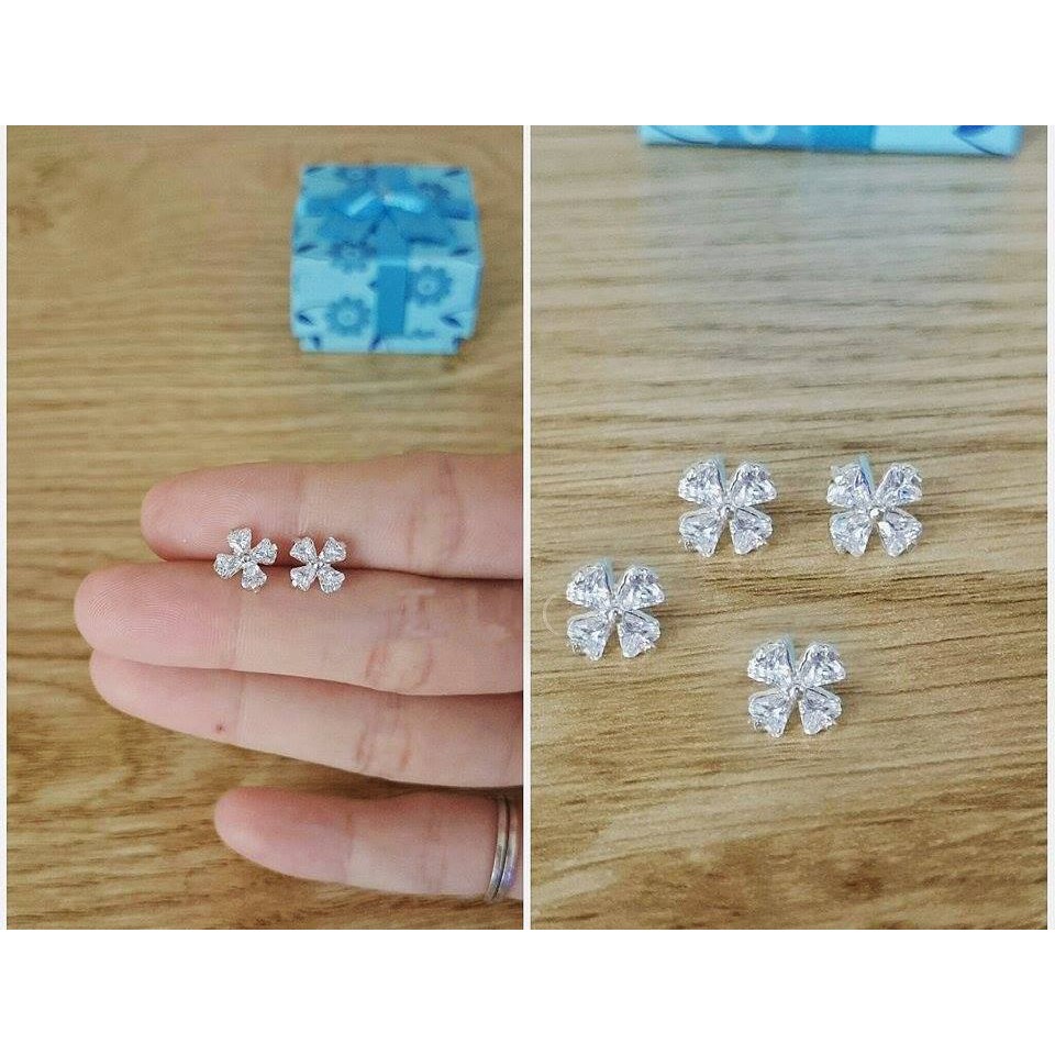 1 đôi nụ tai bạc cho nữ hình cỏ 3 lá, 4 lá may mắn